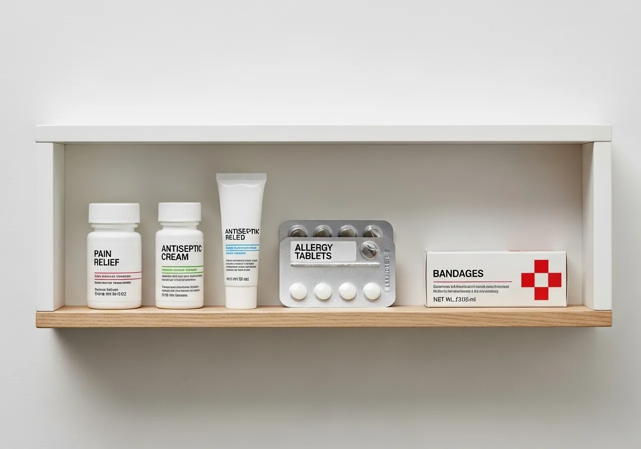 Organized medicine cabinet with essential medications.