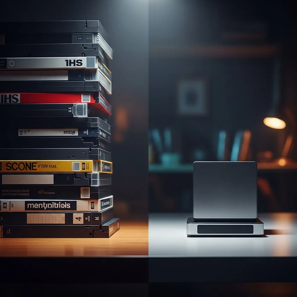 VHS tapes vs. hard drive.