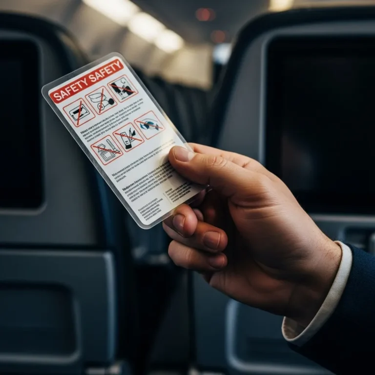 Hand holding safety card on a plane.