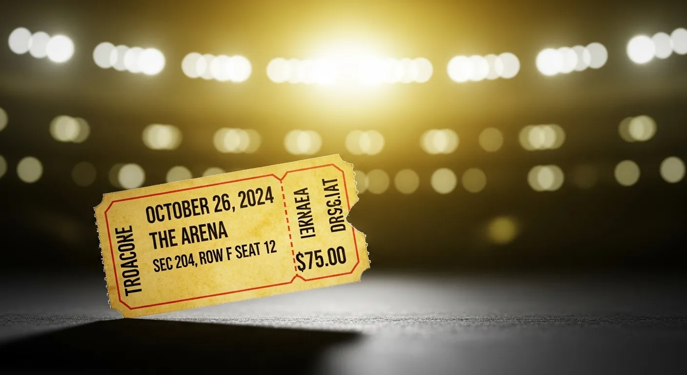 Concert ticket with stadium lights blurred.