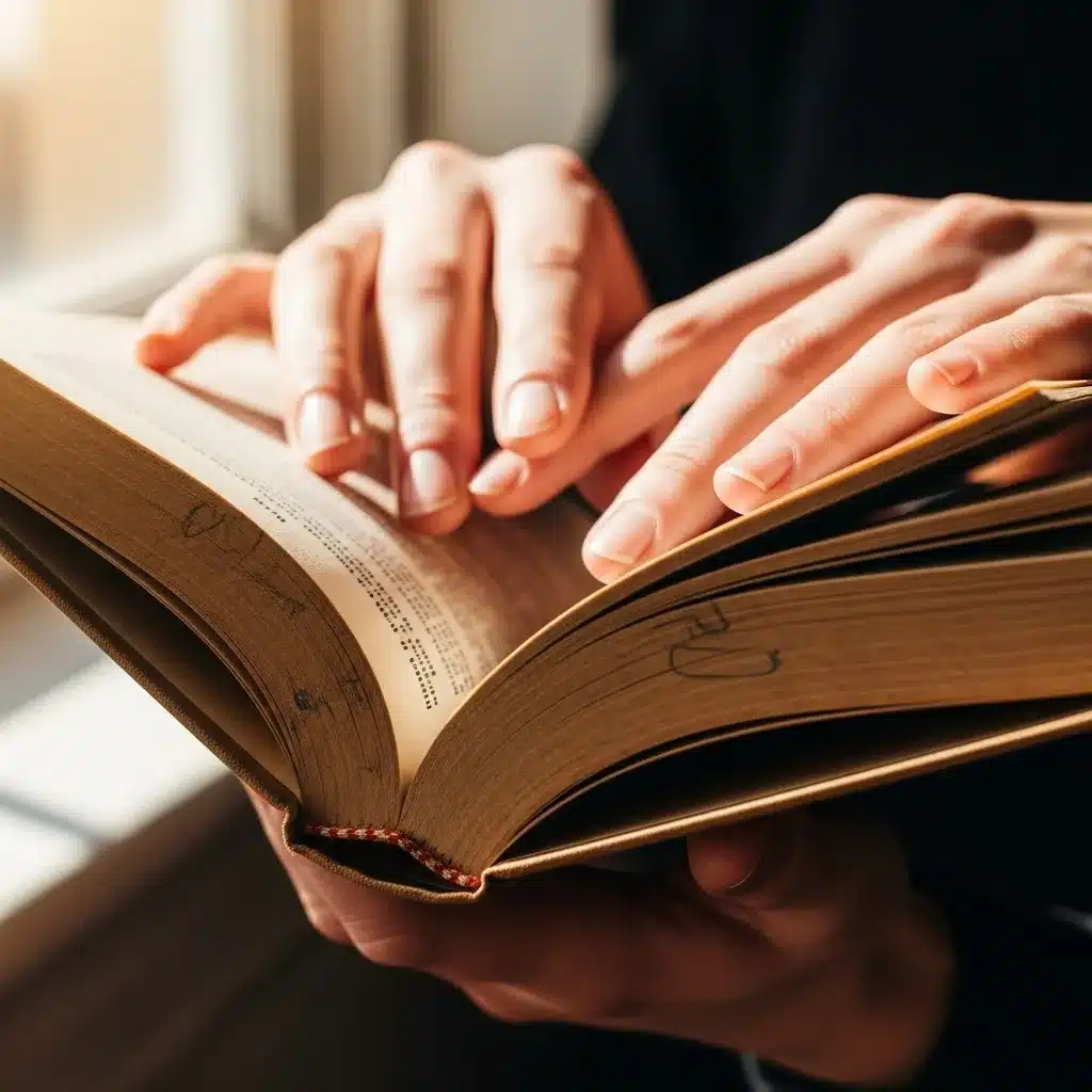 Hands holding a library book, emphasizing reuse.