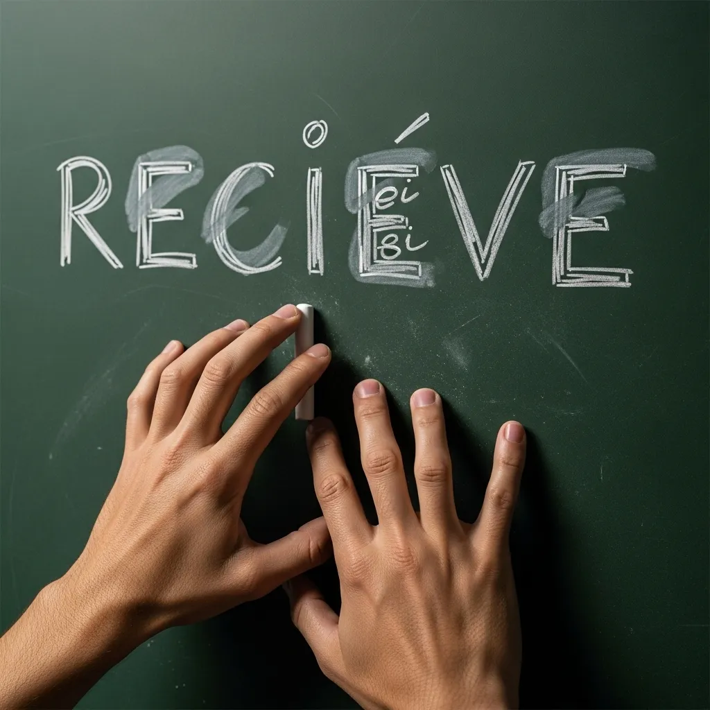 Hands gripping a misspelled word on a chalkboard.