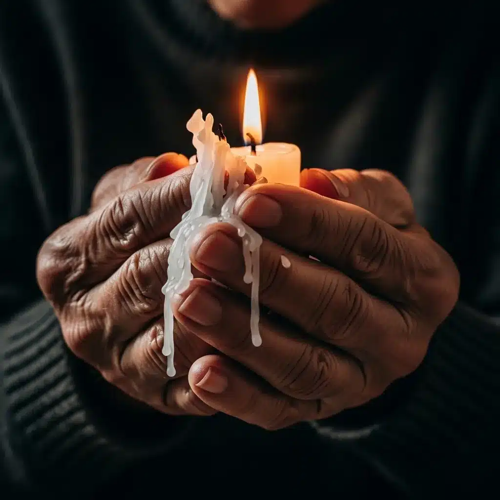 Hands holding a melting candle, representing sacrifice and the weight of responsibility.