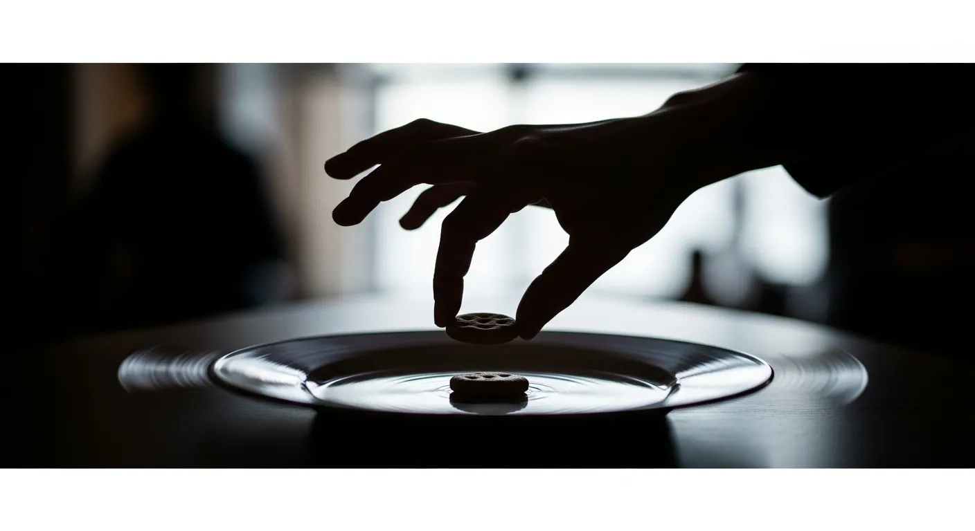 Silhouette of a hand reaching for a cracker.