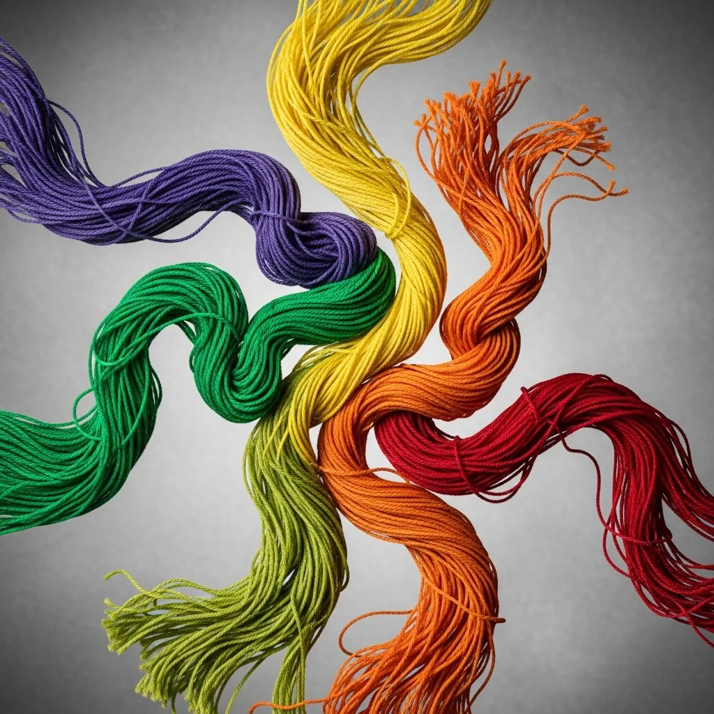 Five colorful threads intertwined, Big Five traits.