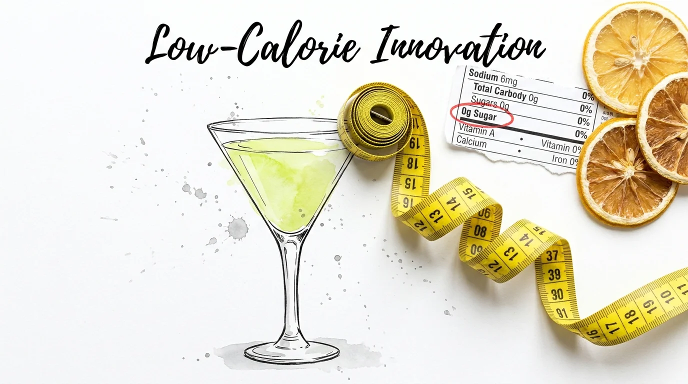 A mixed media piece featuring a cocktail glass sketch, a real measuring tape, and citrus slices.