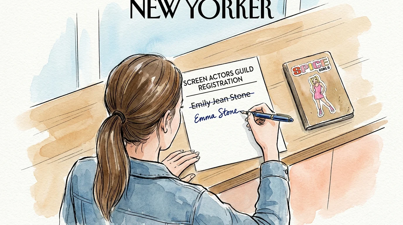 An illustration of a Screen Actors Guild form where the name Emily Jean Stone is crossed out and replaced with Emma Stone.